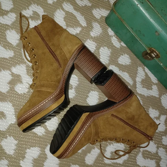 Suede Lace-Up Platform Ankle Boots in Brown - Picture 6 of 14